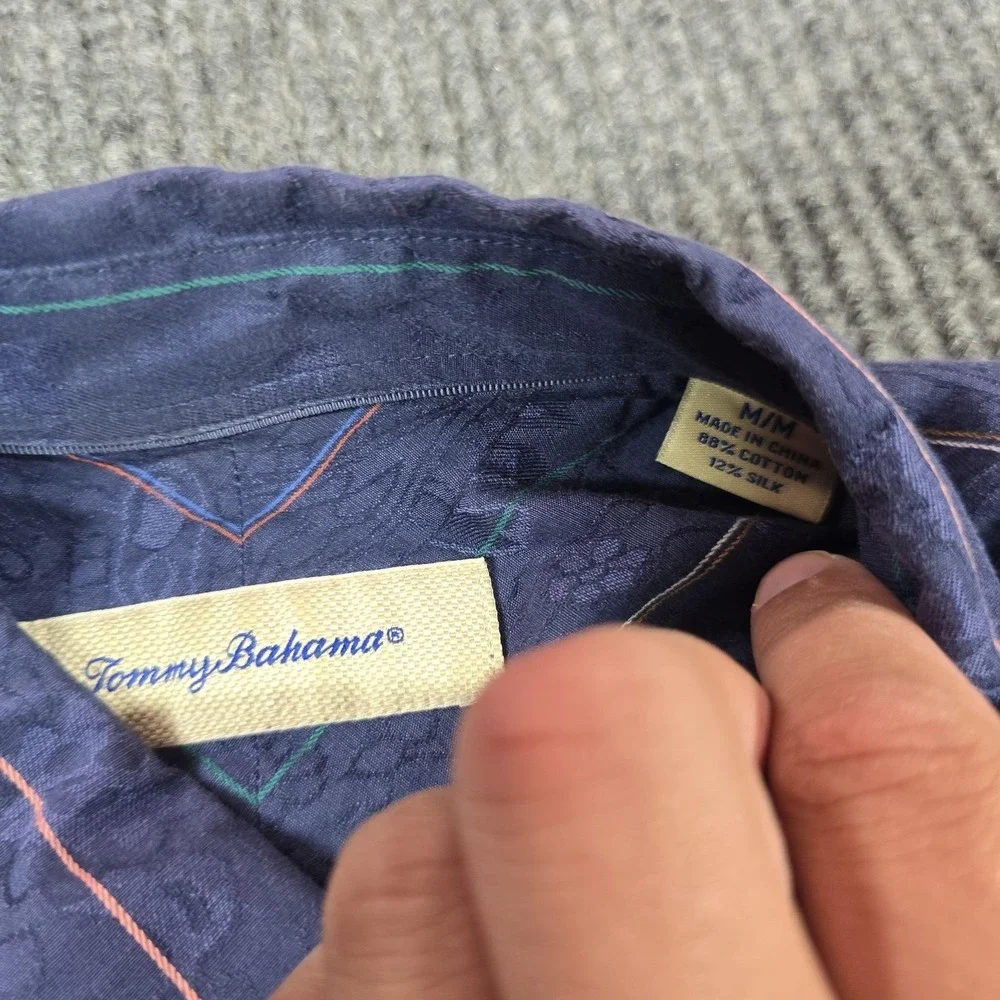 Tommy Bahama Shirt Mens Medium Blue Stripe Long Sleeve Button Up Silk Cotton - Picture 4 of 7